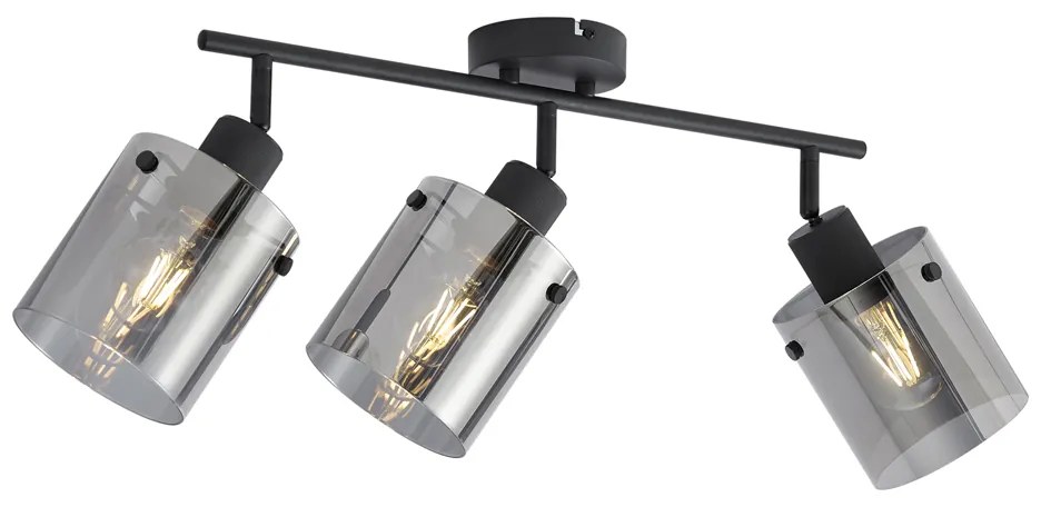 Foco de teto de design preto com vidro fumê 3 luzes - Domo Moderno