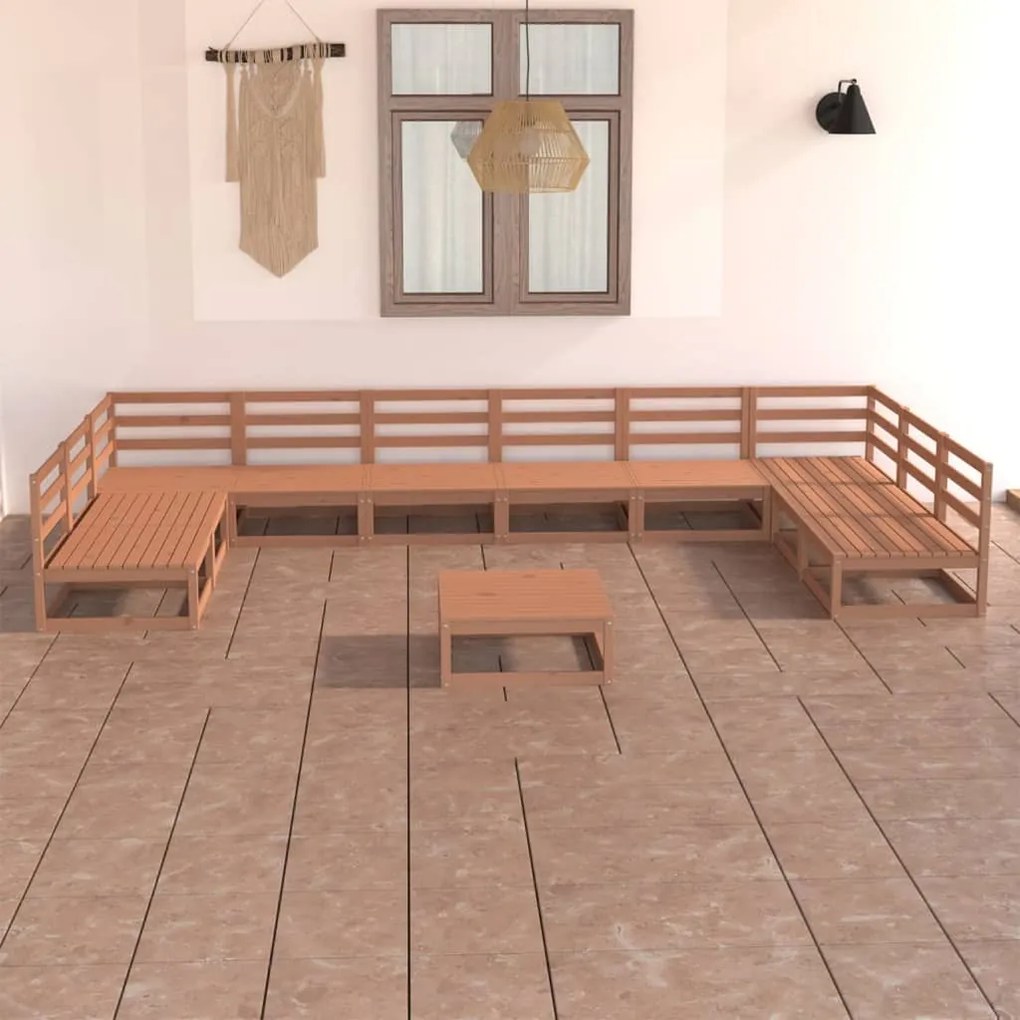 11 pcs conjunto lounge de jardim pinho maciço
