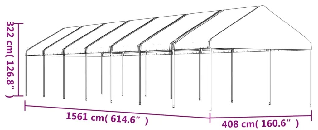 Gazebo com telhado 15,61x4,08x3,22 m polietileno branco