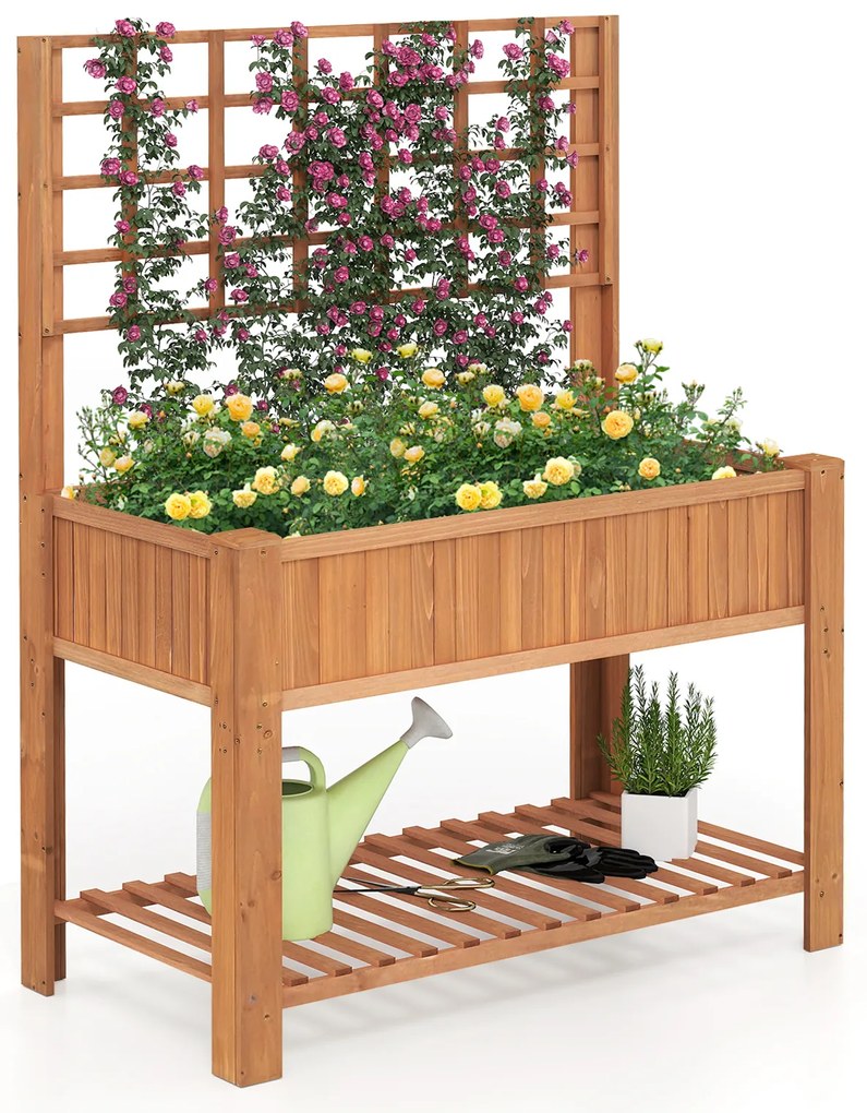 Canteiro elevado com treliça, caixa de plantio elevada de madeira com pernas - natural