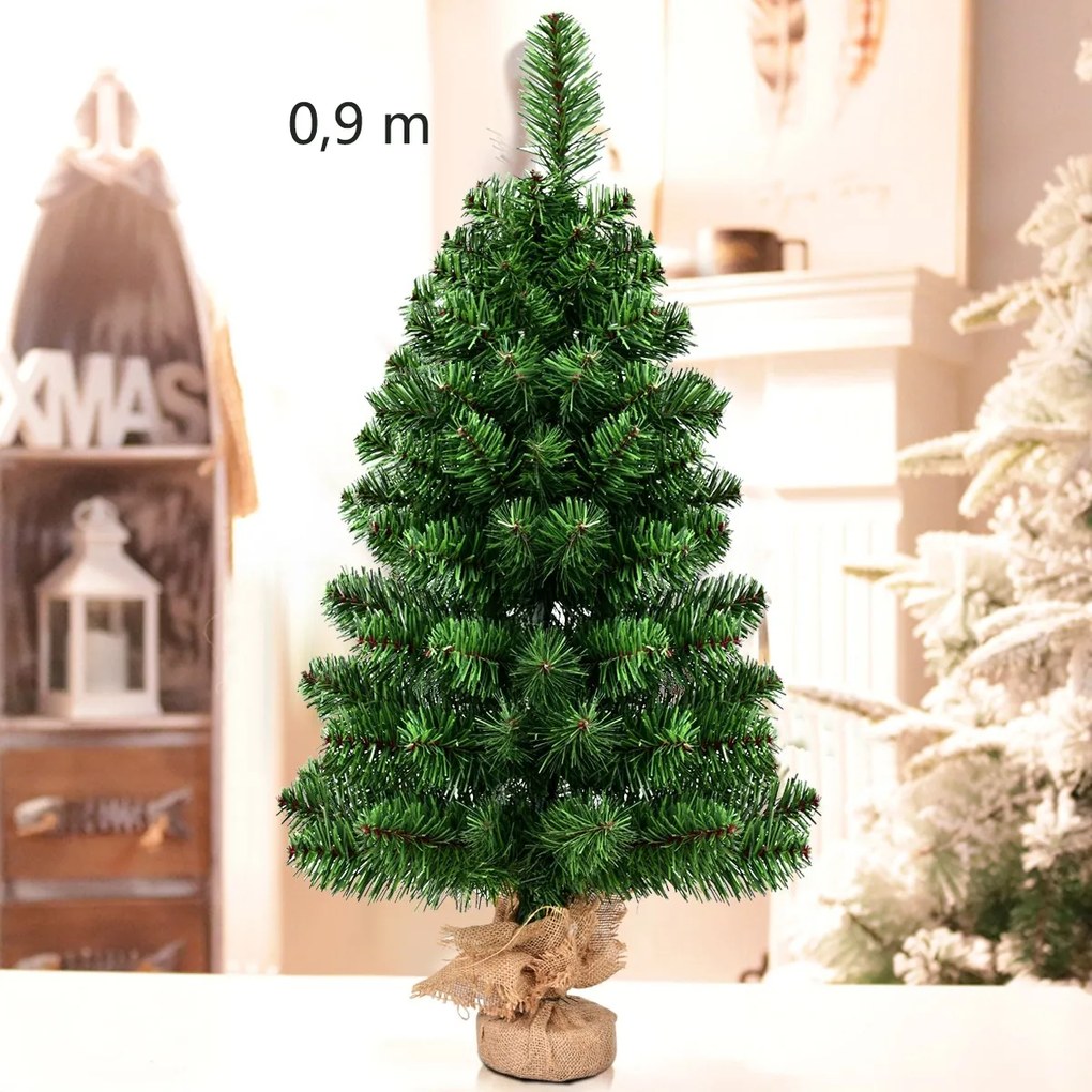 Árvore de Natal  artificial de 90 cm fácil de montar com folhas de PVC Ramos Suporte metálico e base de cimento Verde