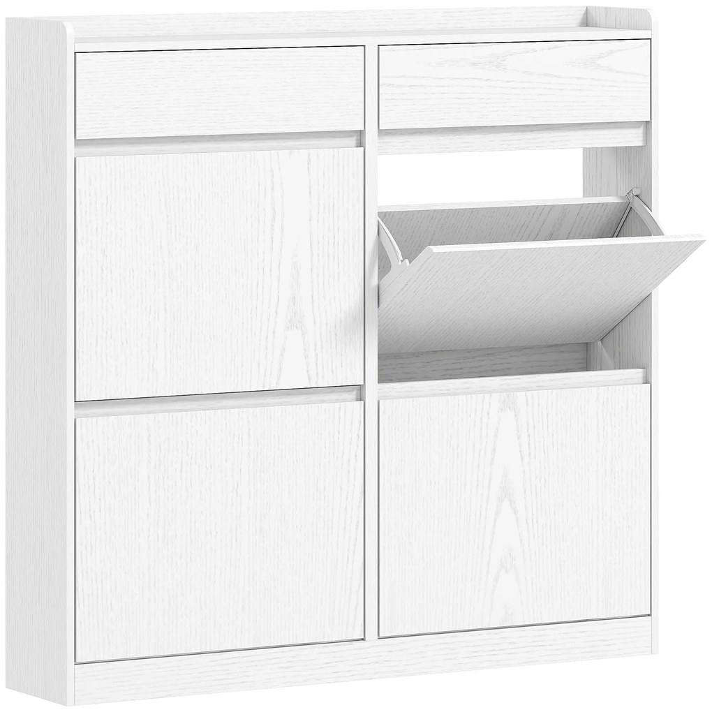 Sapateira Estreita com 4 Portas Sapateira para Entrada com 2 Gavetas para 8 Pares de Sapatos 98x19,2x95,3 cm Branco