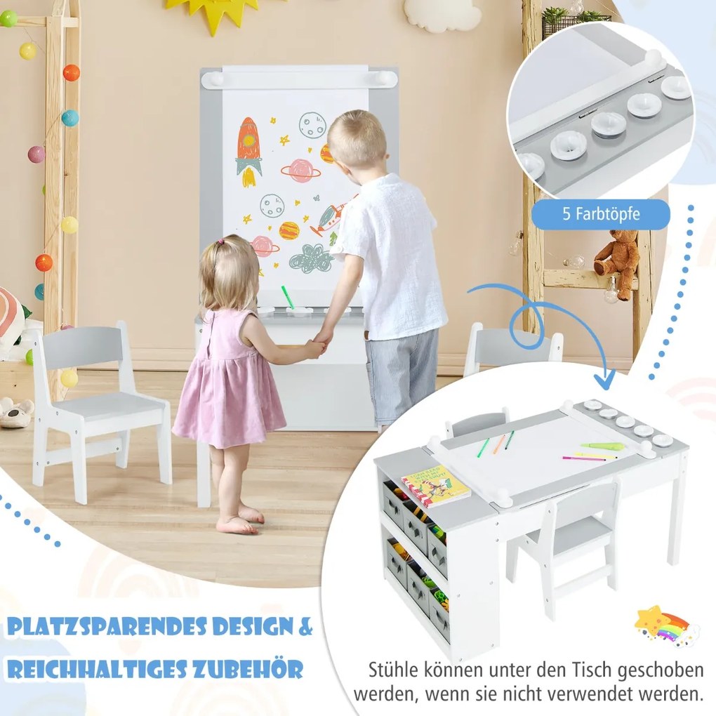 Conjunto de mesa de arte infantil 2 em 1 e cavalete de arte com cadeiras - Natural