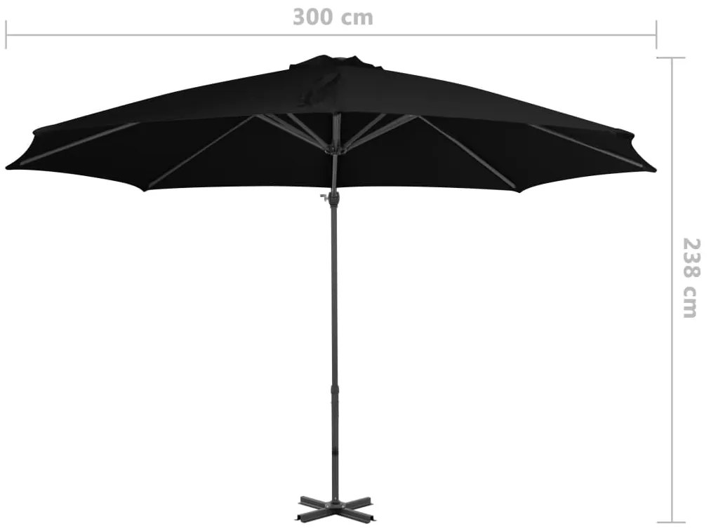 Guarda-sol de jardim cantilever c/ poste alumínio 300 cm preto