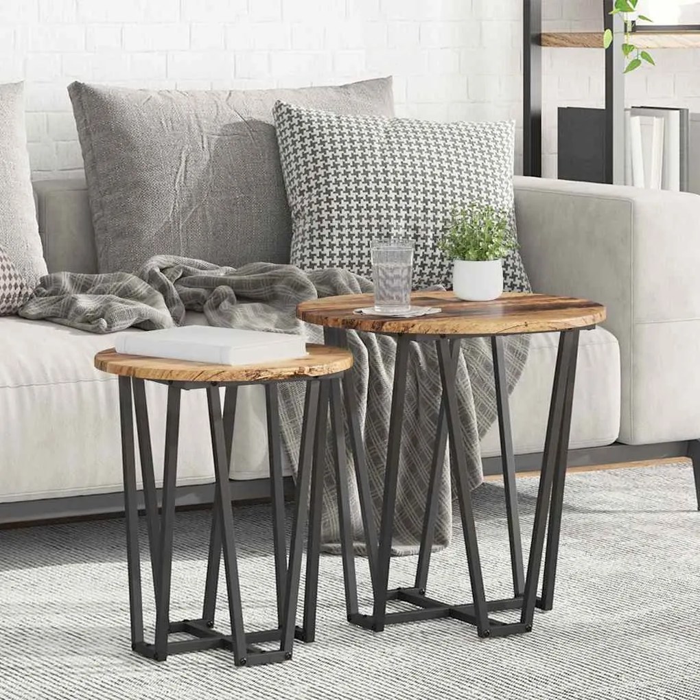 Mesa de Apoio 2 pcs de Madeira Velha, Engenharia de Madeira e Metal