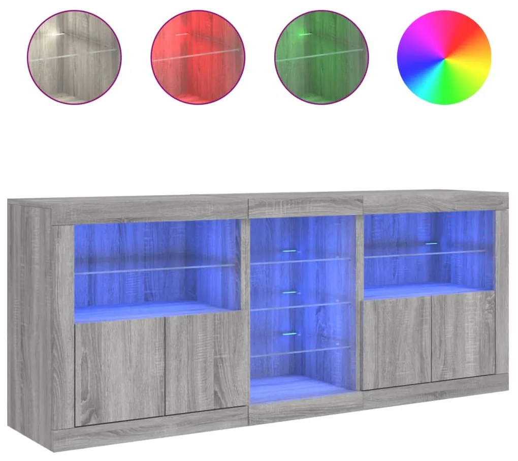 Aparador com luzes LED 162x37x67 cm cinzento sonoma