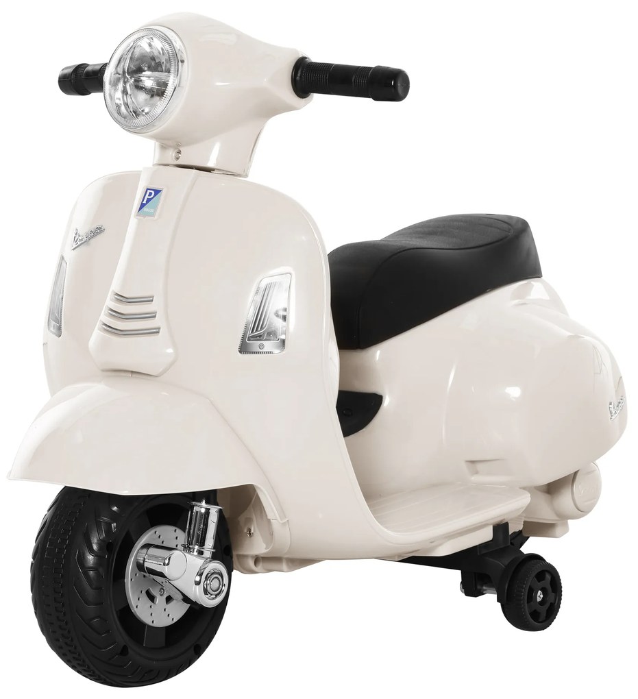 HOMCOM Mota Elétrica Vespa para Crianças com Farol e Buzina 66,5x38x52 cm Branco