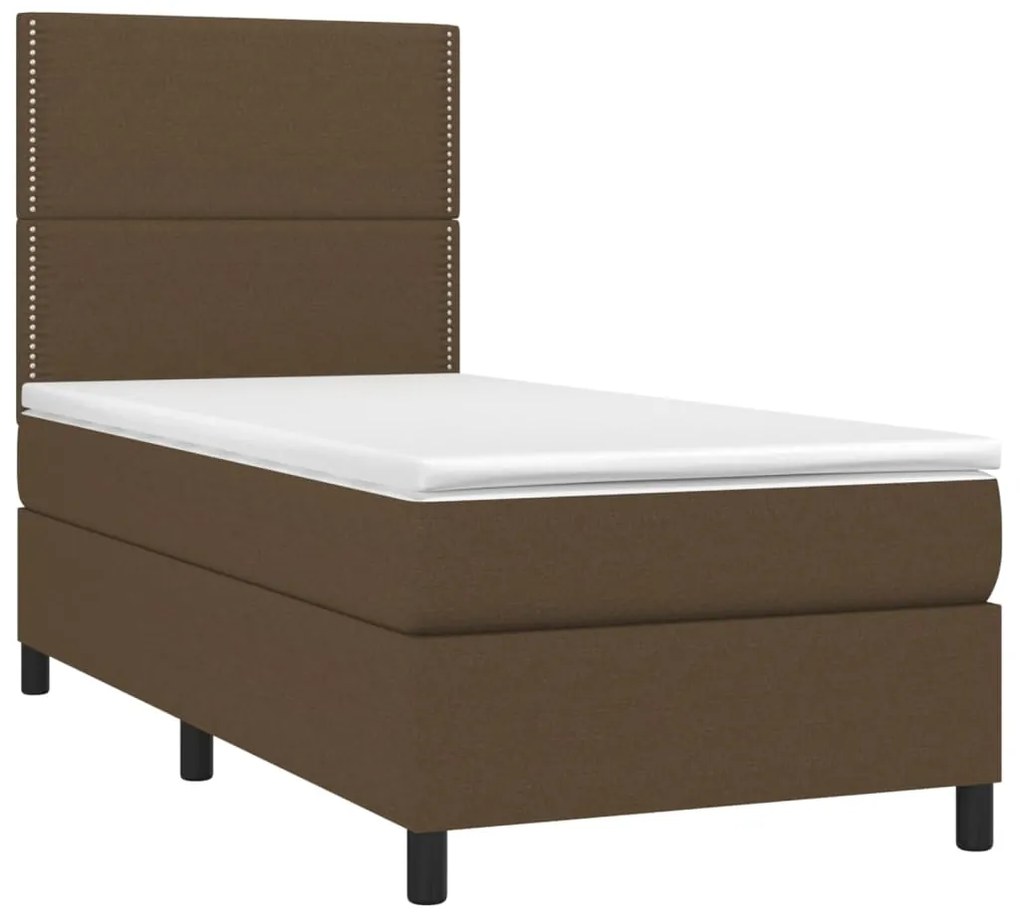 Cama box spring c/ colchão/LED 90x200 cm tecido castanho-escuro