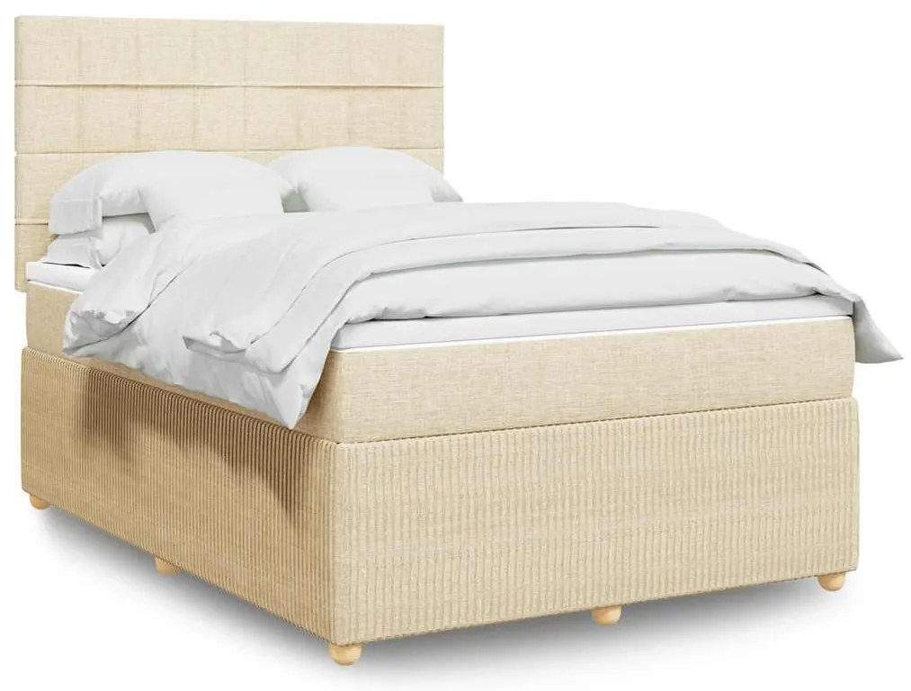 vidaXL Cama com molas/colchão 160x200 cm tecido cor creme