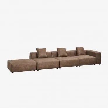 Sofá Modular De Canto Direito De 3 Peças Com Braço Alto E Puff (↔︎450 Cm) Bruna Camurça Café Castanho - Sklum