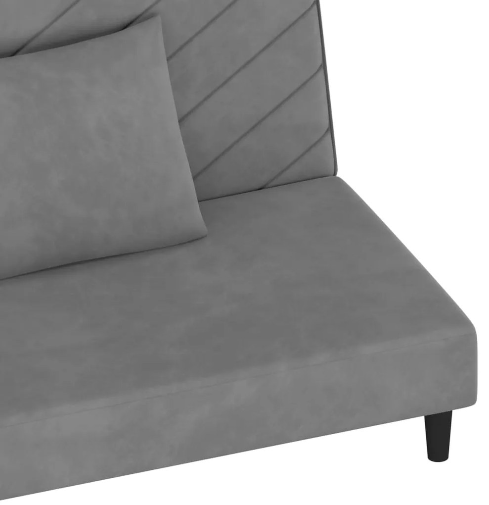 Sofá-cama 2 lugares com duas almofadas veludo cinzento-claro