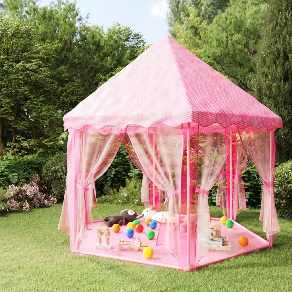 3107712 vidaXL Tenda de brincar princesas c/ 250 bolas 133x140 cm rosa