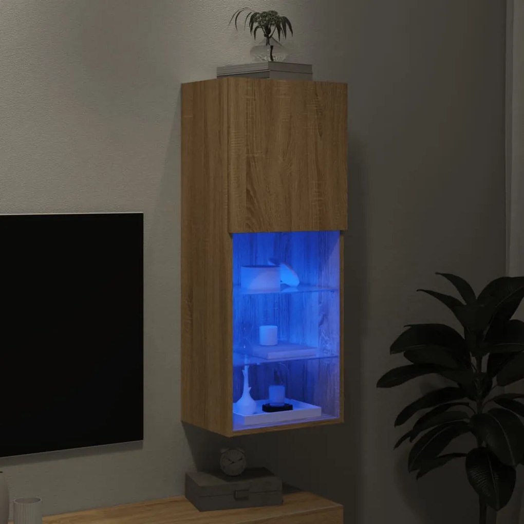 Móvel de TV com luzes LED 40,5x30x102 cm carvalho sonoma