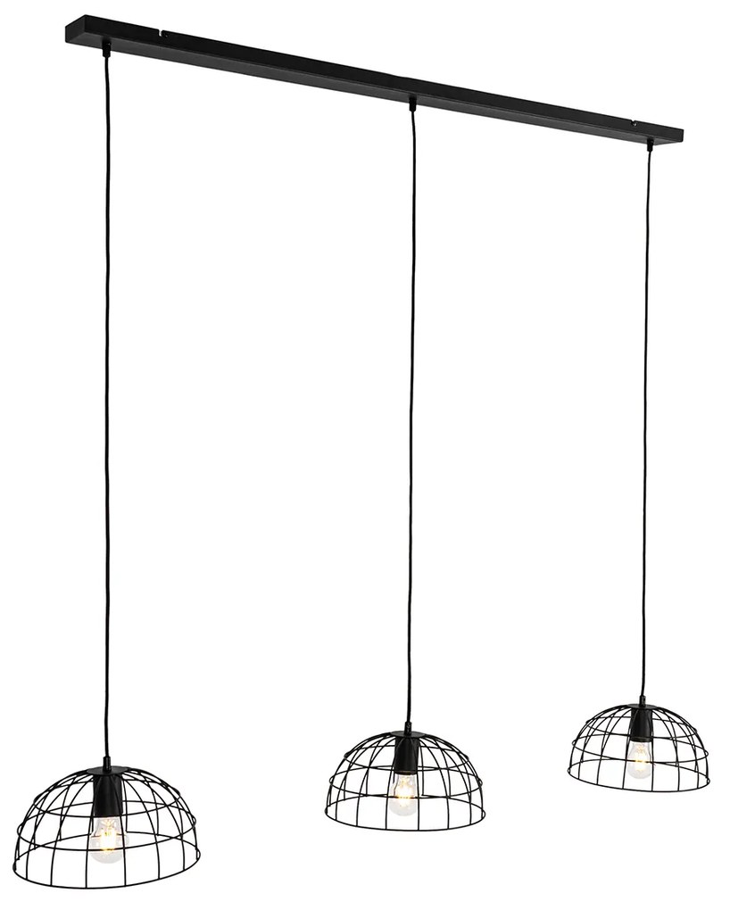 Candeeiro suspenso industrial preto 3 luzes - Hanze Industrial