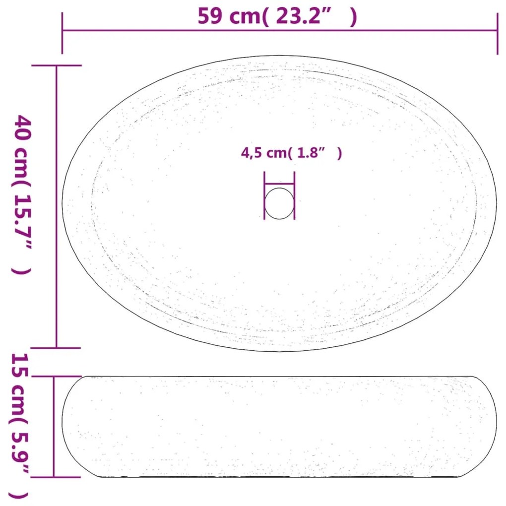 Lavatório de bancada oval 59x40x15 cm cerâmica castanho