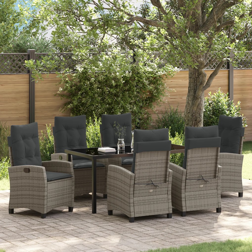 vidaXL Conjunto de Jantar de Jardim com Almofadas Cinza Rattan PE