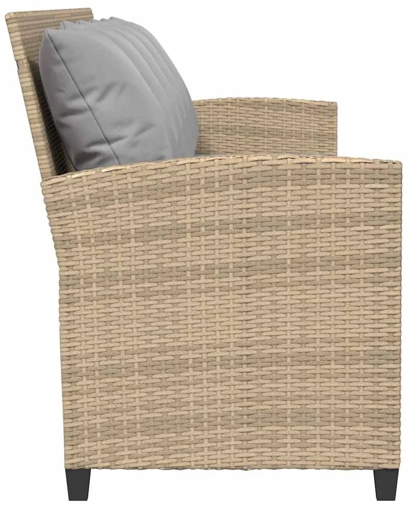 Sofá de jardim de 5 lugares com almofadões vime PE bege