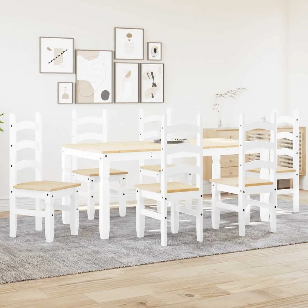 7 pcs conjunto de jantar Panama madeira pinho maciça branco