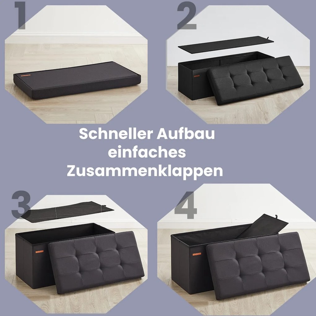 Banco com espaço de arrumação, 38 x 76 x 38 cm preto 