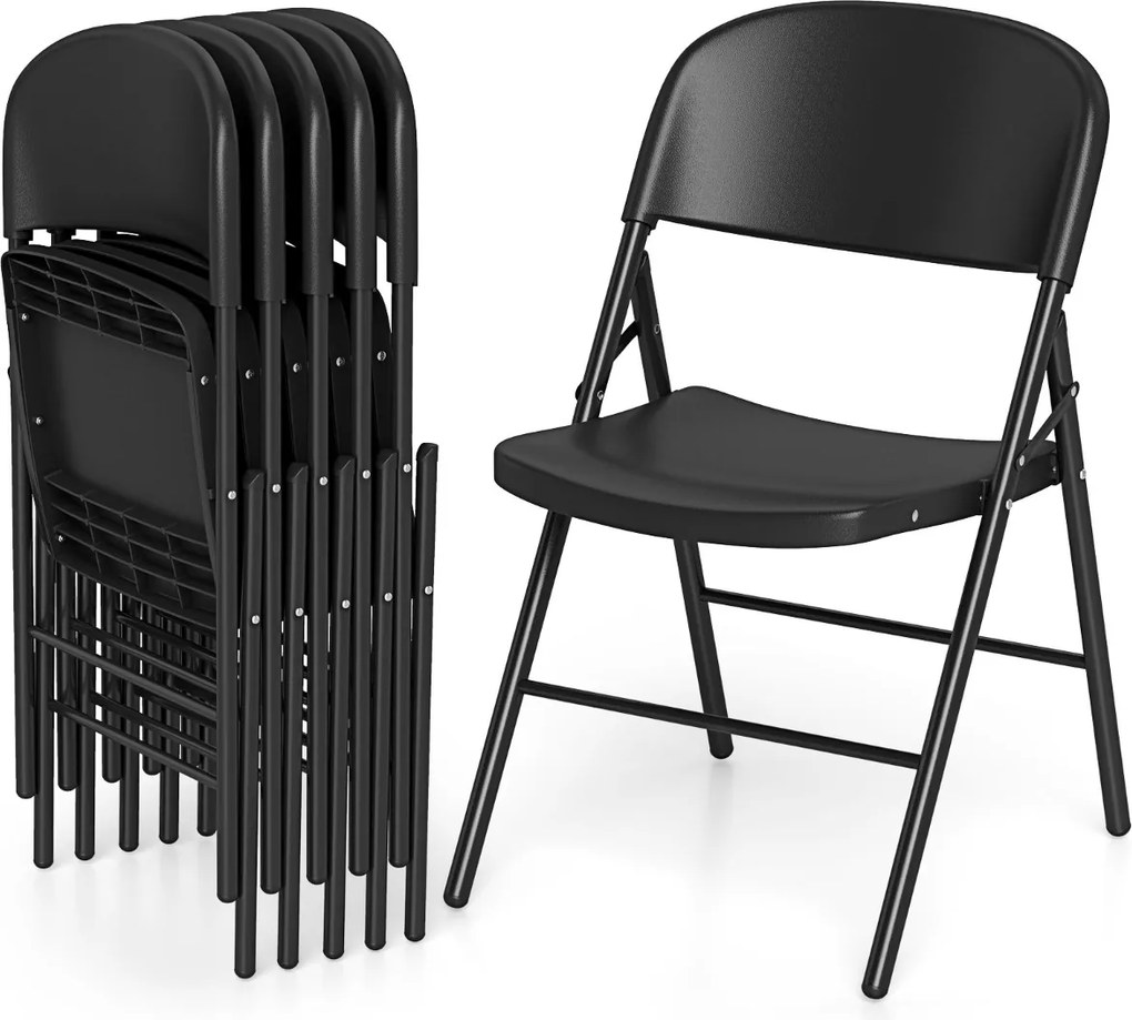 Conjunto 6 Cadeiras dobráveis de plástico para uso comercial (MESA NÃO INCLUIDA), com encosto e Estrutura metálica, para interior e exterior, escritór