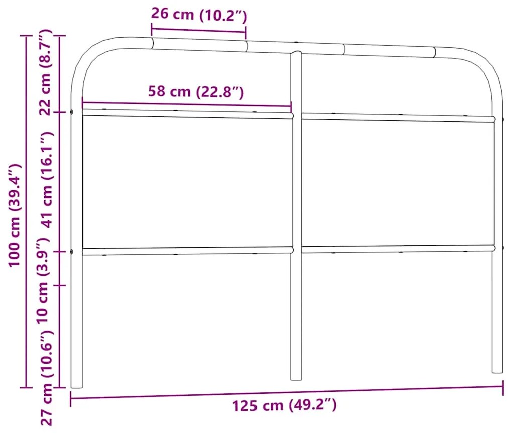 Cabeceira de cama 120 cm derivados madeira/aço carvalho sonoma