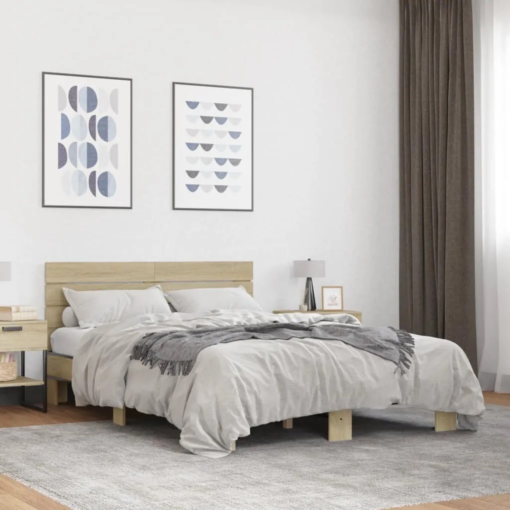 vidaXL Estrutura de cama 135x190 cm derivados madeira/metal