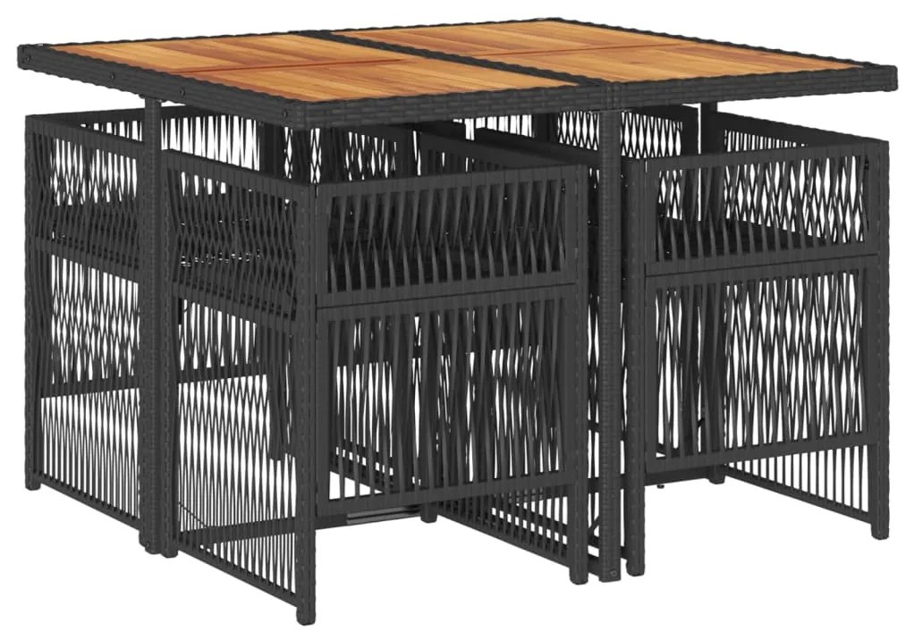 5 pcs conjunto de jantar p/ jardim c/ almofadões vime PE preto