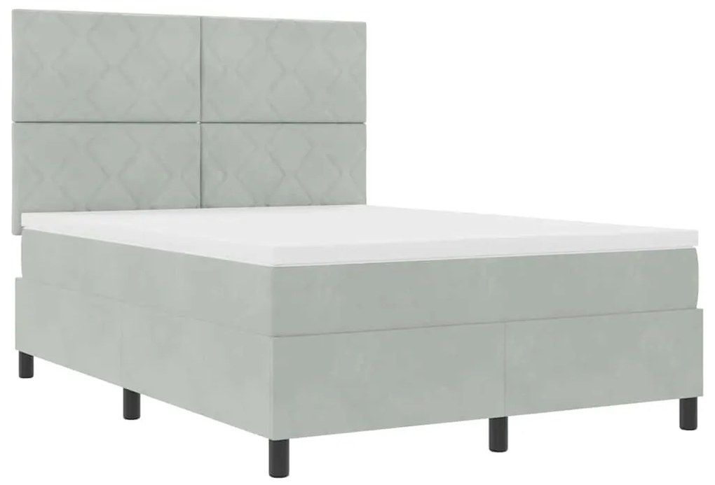 Cama Box com Colchão &amp; Luz LED Cinza Claro 140x190 cm Veludo