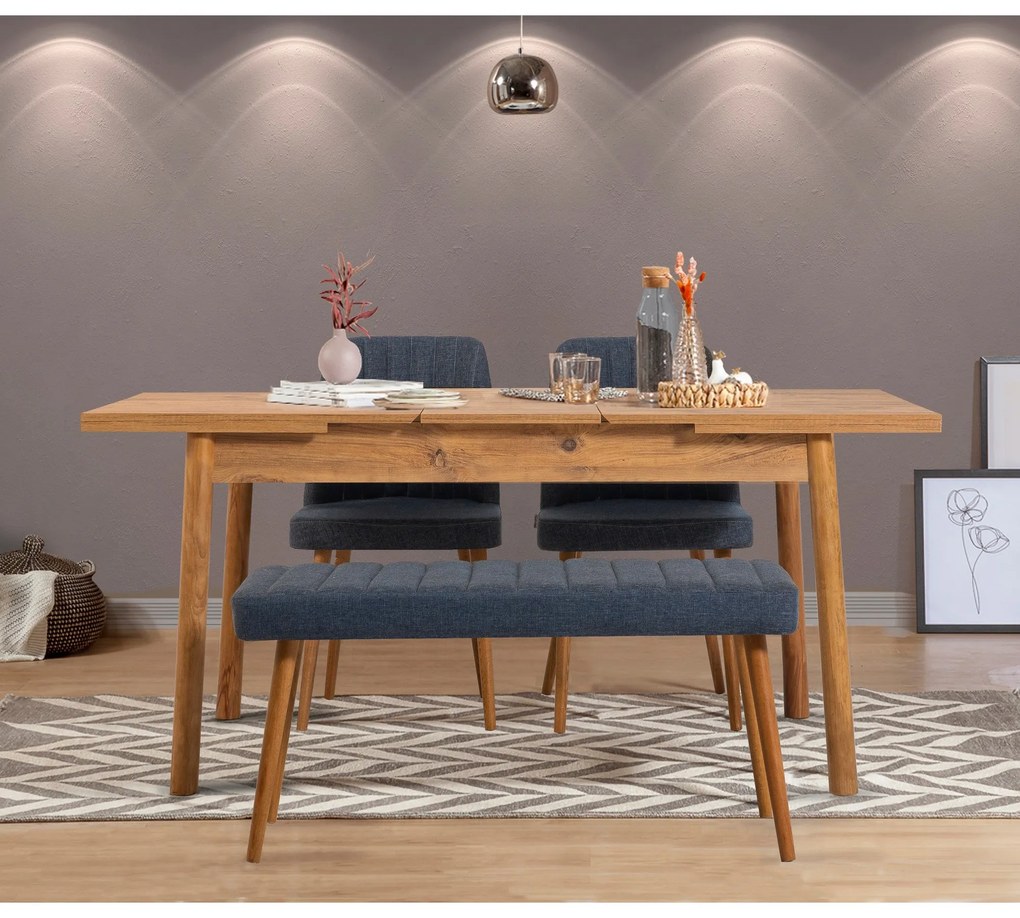 Conjunto de Mesa de Jantar Extensível Santiago – Pinho Atlântico e Azu