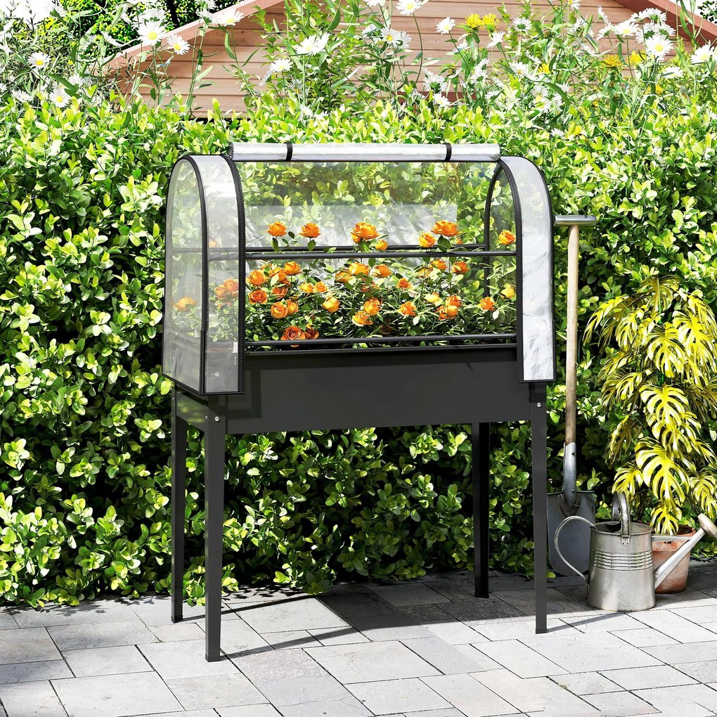 Floreira elevada em metal com orifício de drenagem, 100 x 49 x 136 cm, preto