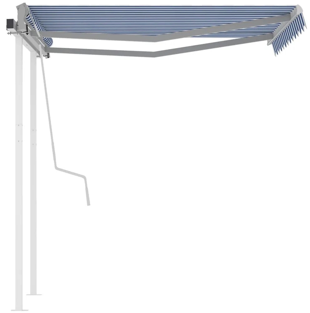 Toldo retrátil manual com postes 3x2,5 m azul e branco