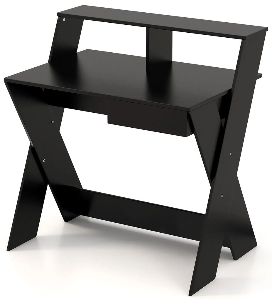 Mesa de computador pequena com gaveta de armazenamento - nogueira