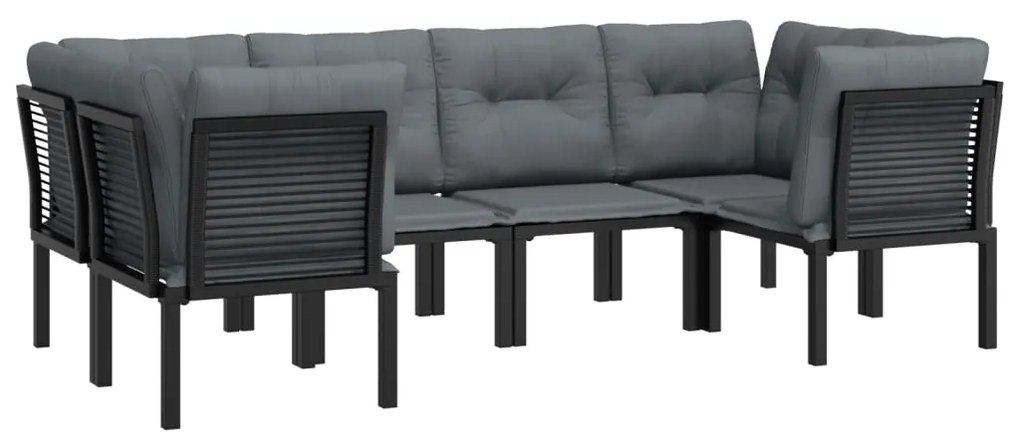 6 pcs conjunto lounge de jardim vime PE preto e cinzento