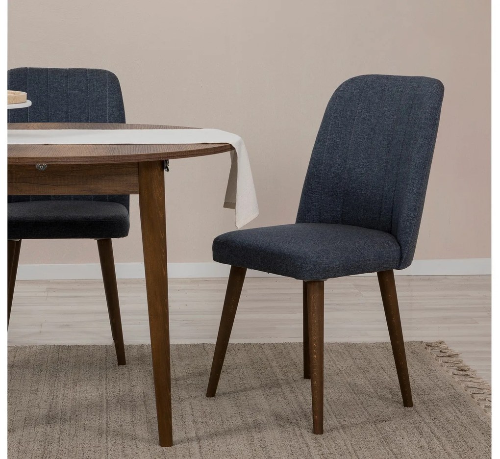 Conjunto de Mesa de Jantar Extensível Vina – Nogueira e Azul Marinho –