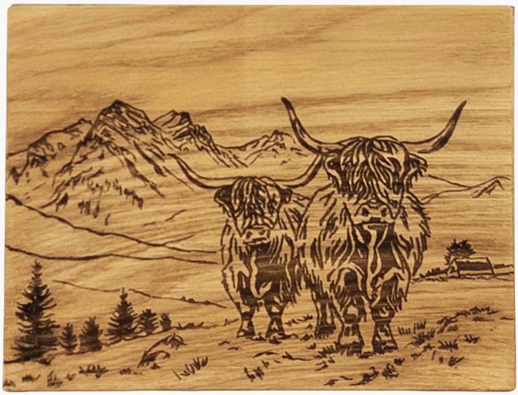 Tábua de bar em carvalho Scenic Highland Cow