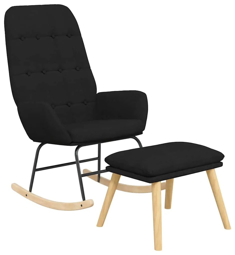 Cadeira de baloiço com apoio de pés tecido preto