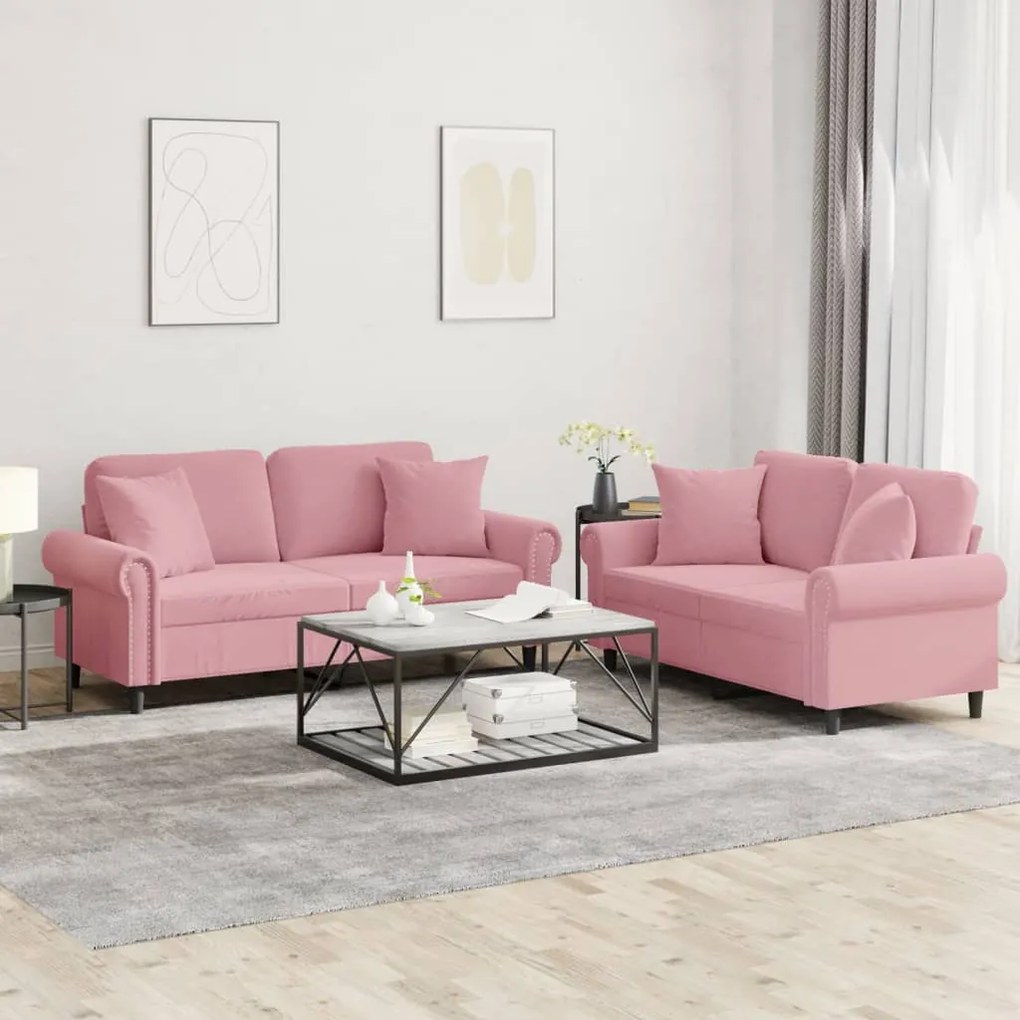 vidaXL 2 pcs conjunto de sofás com almofadas veludo rosa