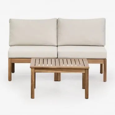 Conjunto De Sala Com Sofá Modular De 2 Peças E Mesa De Centro Em Madeira De Acácia Branson Gardénia Branco & Castanho Acácia - Sklum