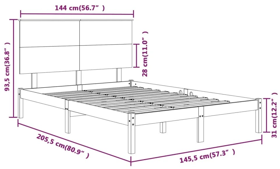 Cama sem colchão 140x200 cm madeira de pinho maciça branco