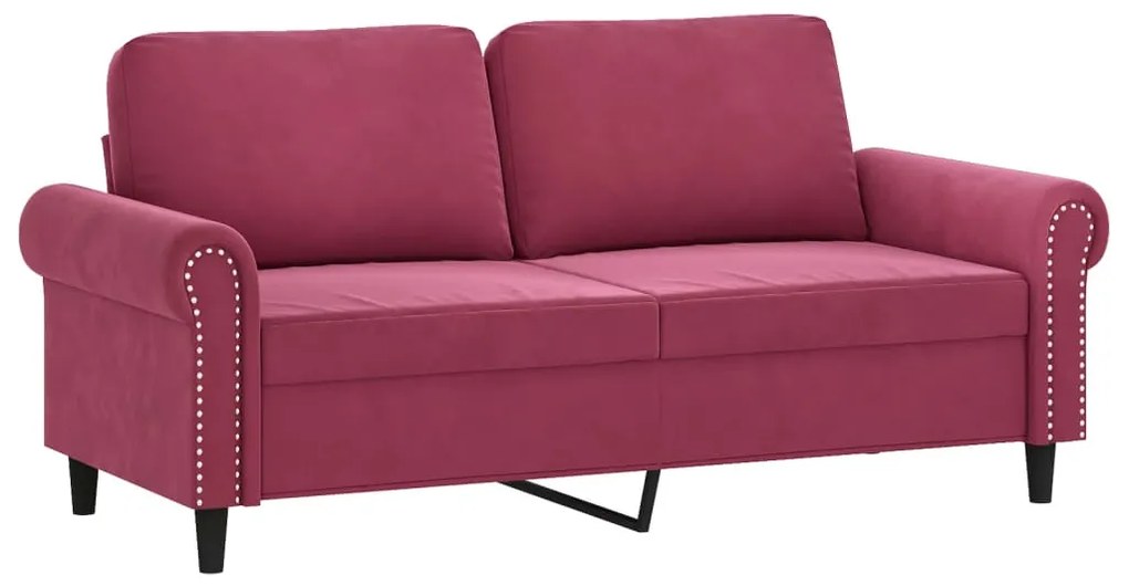 3 pcs conjunto de sofás com almofadas veludo vermelho-tinto