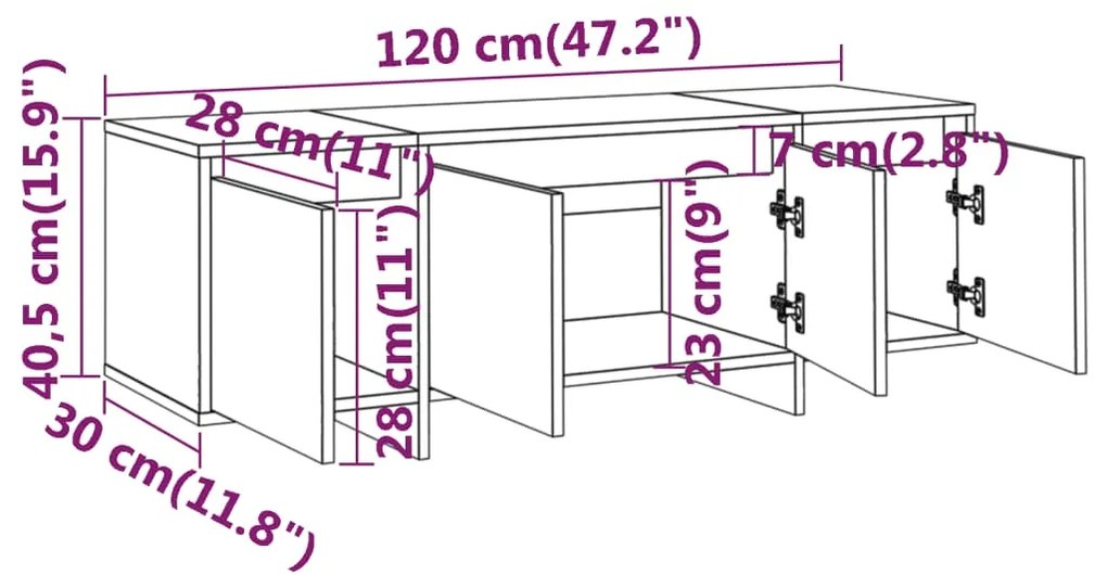 Móvel p/ TV 120x30x40,5 cm derivados madeira branco brilhante