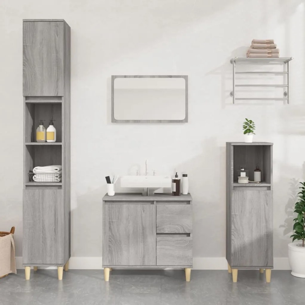 vidaXL Armário WC 30x30x190 cm derivados de madeira cinzento sonoma