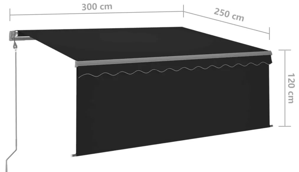 Toldo automático c/ estore/LED/sensor de vento 3x2,5m antracite