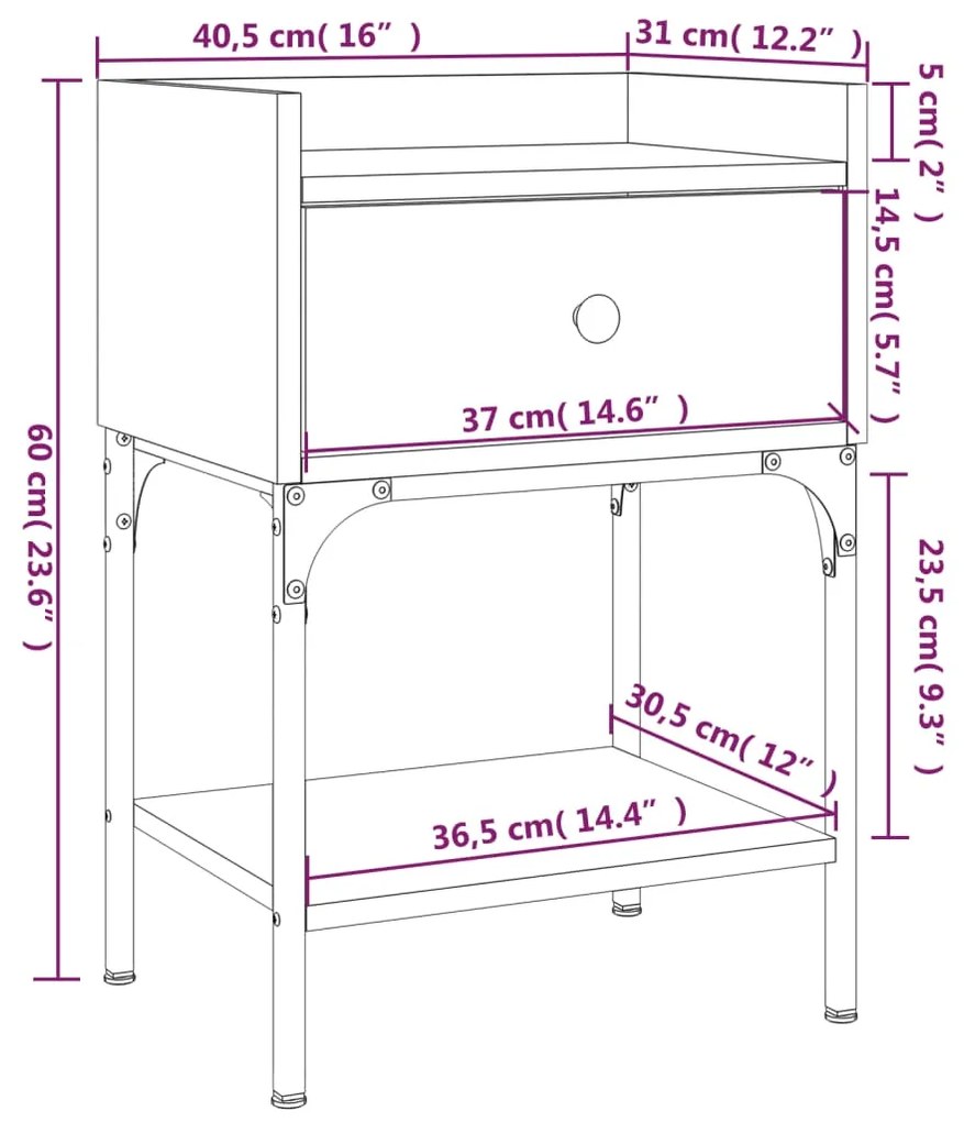 Mesa cabeceira 40,5x31x60 cm derivados madeira carvalho sonoma