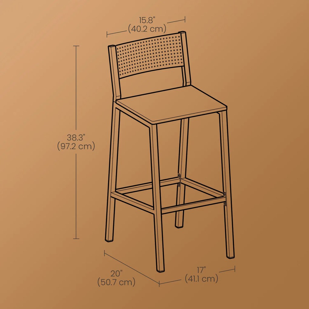 Conjunto de 2 bancos de bar 50,7 x 43,1 x 97,2 cm, cadeiras de bar, cadeiras de cozinha castanho-preto