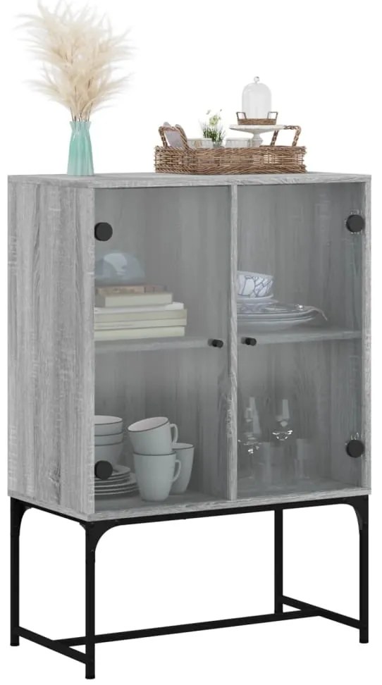 Armário de apoio c/ portas de vidro 69x37x100 cm cinza sonoma