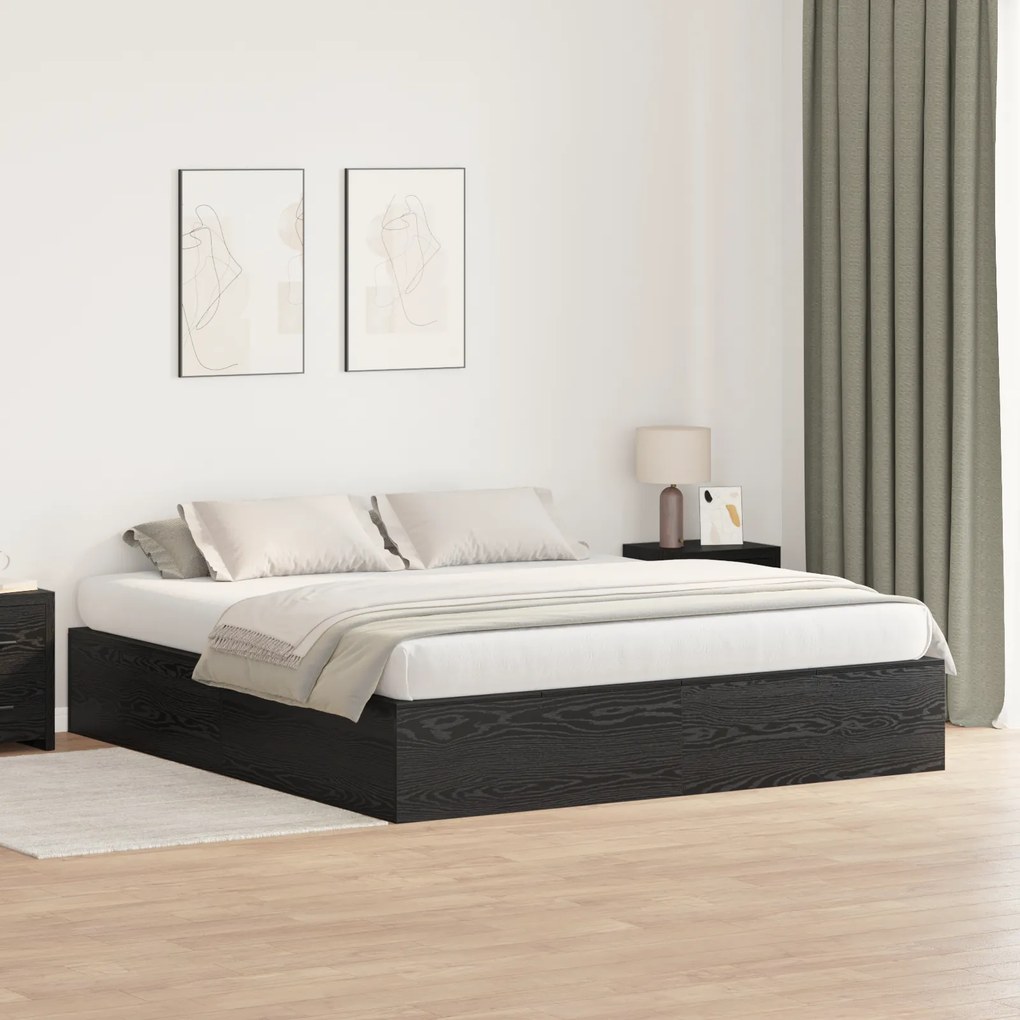 Cama de Armazenamento vidaXL Preto Carvalho 200x200 cm