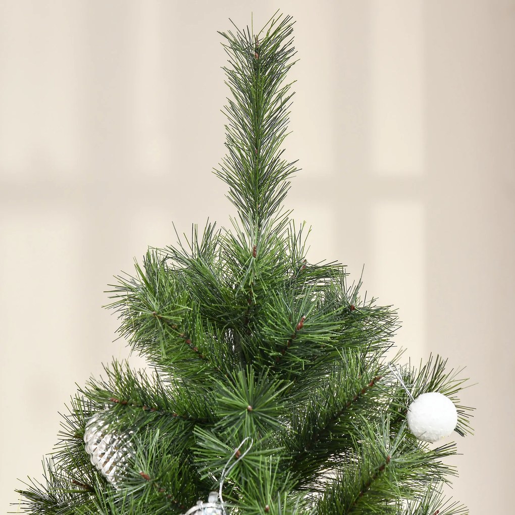 HOMCOM Árvore de Natal Artificial 180cm Ignífugo com 493 Ramos Folhas de PVC Base Dobrável e Suporte Metálico Decoração de Natal para Interiores Verde