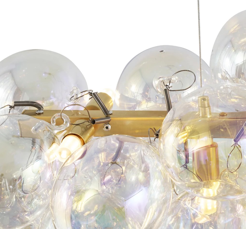 Candeeiro suspenso de design dourado com vidro arco-íris 8 luzes - Uvas Design