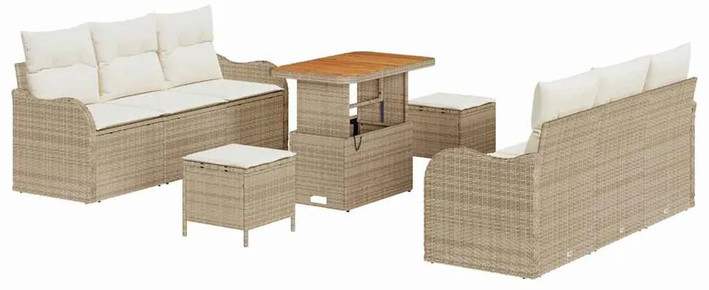 Conjunto de sofá pra jardim com 9 peças e almofadas bege de ratan sint
